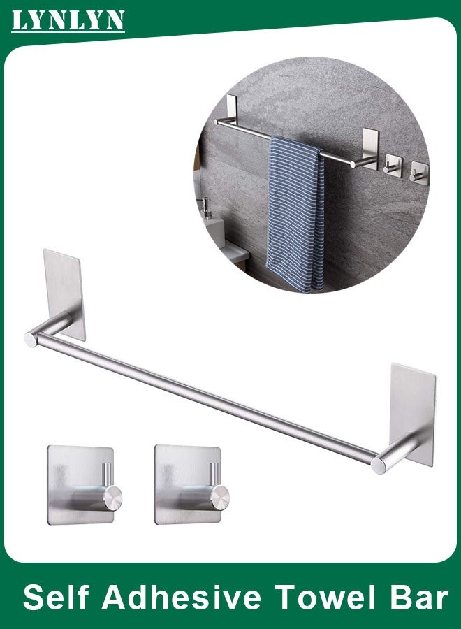 LYNLYN 40cm Self Adhesive Towel Bar, Rustproof SUS304 Stainless Steel with 2 Hooks, No Drilling Required for Bathroom, Kitchen, and RV - Image 1